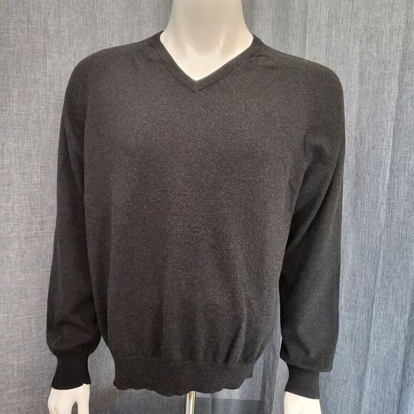 J Crew V-Neck Sweater Classic Cotton Cashmere Blend Charcoal Gray Men's L - Picture 2 of 12